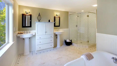Elegant bathroom with Two Light Vanity Fixture With Crystal Glass Shades In Chrome Finish Modern Luxe Bath Light For Transitional Spaces Elevates Your Vanity With Dope Glam Vibe And Premium Shine