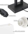 Close-up of White Indoor Table Lamp with Dimmable Brightness, On Off Switch, Black Base, and E26 Socket Components