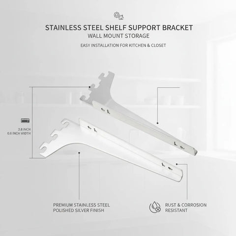 Stainless Steel L Bracket Shelf Support Wall Mount For Kitchen Cabinets Closets And Wardrobes 2 8 Inch Height Silver Durable Metal Reinforces Shelving