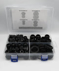 Waterproof NPT Cable Glands Kit with threads adjustable seals, 35-piece black set with gaskets in a plastic case