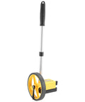 Measuring Wheel with Foldable Telescopic Handle, 0-9999.9m Range, yellow wheel, collapsible design, suitable for surveying.