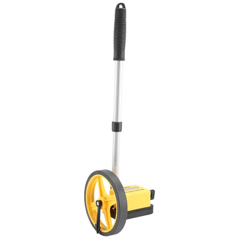 Measuring Wheel with Foldable Telescopic Handle, 0-9999.9m Range, yellow wheel, collapsible design, suitable for surveying.