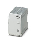 Top Shelf Switching Power Supply 24V DC 100W for Industrial Automation Control Panels, compact grey design with output indicators.