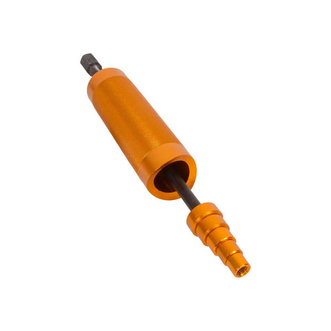 Rock Solid Heavy Duty Piston Pin Puller And Wrist Pin Remover Tool Made From Rust Resistant Aluminum Alloy featuring a durable orange handle.