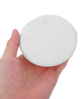 Four Piece Concealed Fire Sprinkler Head Cover Plates White Iron Round Flat Decorative Shield Top Shelf Polish No Sweat Wipe Down Straight Shot Install Pro Grade Safety For House Commercial Spaces held in hand.