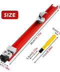 Red Circular Saw Guide Rail System with Double Locking Design and Aluminum Construction, size dimensions displayed.