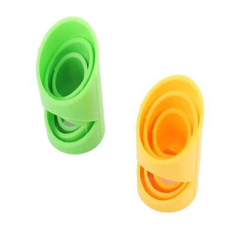 Foam Pipe Cutter Kit 6-Piece Set With Insulation Cutting Guide In 3 Sizes Plastic Foam Tube Jig, green and yellow components