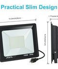 2 Pack 100W LED Flood Lights Outdoor With Plug, 10000lm High Brightness Daylight 6500K IP66 Waterproof Exterior Floodlights for Backyard.