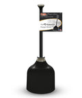 Heavy Duty Black Toilet Plunger And Brushed Nickel Holder with a suction cup head for fast clog removal.