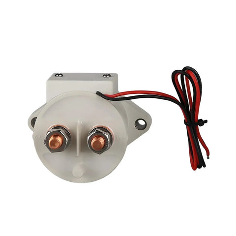 Heavy Duty High Voltage DC Contactor With 200A Solenoid Relay Switch and 12V To 84V Coil Options for EV Battery Cut Off and Solar Power Systems viewed from the front.