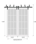 Diagram of Frosted Glass Sliding Barn Door Set For Closets With Matte Black Hardware Two 42x96 Panels 84 Wide Total 8 Ft Rails
