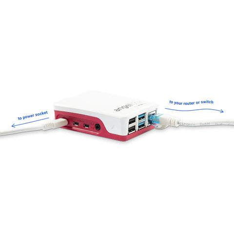 Plug And Play Security Camera Hub For Up To 10 IP Cameras With Encrypted Connections To AngelCam Cloud Storage shown with cables