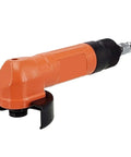 Heavy Duty Pneumatic Angle Grinder Featuring 2 Inch Precision Die Cutting Capability And Air Powered Metal Grinding Design Built For Tight Spots And Tough Fabrication Jobs Offering Zero Hassle Setup And Knockout Performance For Daily Shop Workflow, orange pneumatic tool side view.