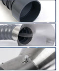 Tough As Nails Articulated Fume Extractor Hose With Heavy Duty Stainless Steel Hood and Full Swivel Flex Duct Tube for Hot Welding Smoke Dust Collection Quick Rig showing details of the connector and hood.