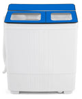 Straight Up The Best Portable Twin Tub Washing Machine With Built In Drain Pump 20 Lbs Compact Laundry Spinner front view with blue lid