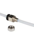 Filament Dryer Box Tubing Set for 3D Printers With Secure Quick Connects And Sealing Caps, shown with quick-connect and nut.