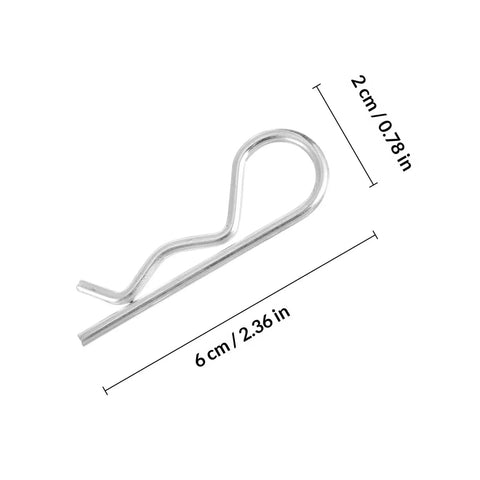 Single clip from 20 Pcs Carbon Steel R Clip Cotter Pins Kit For Trailers Mowers Tractors Fasteners Spring Hairpin Clips, size detail shown