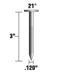 Image of Pro Grade 304 Stainless Steel Full Round Head Ring Shank 3 Inch Framing Nails, .120 Inch Plastic Strip Sheathing Nails, 21 Degree diagram