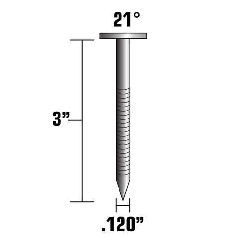 Image of Pro Grade 304 Stainless Steel Full Round Head Ring Shank 3 Inch Framing Nails, .120 Inch Plastic Strip Sheathing Nails, 21 Degree diagram
