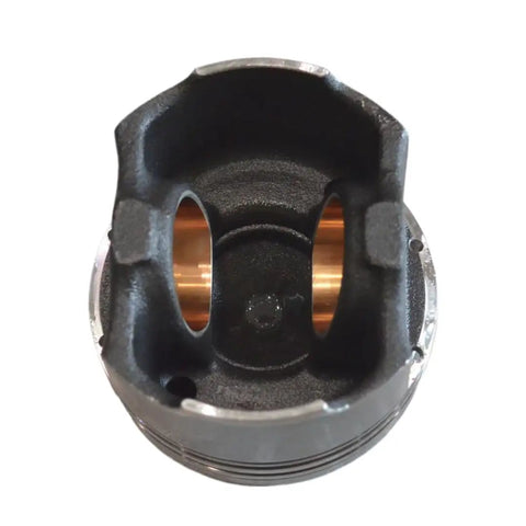 Beefed-Up Diesel Engine Piston Replacement for Heavy Equipment and Trucks, Compatible With C7 Engine, Part 2382720, Precision Fit Core Combustion Component for Excavators, Loaders and Diesel Power Units. Top view of black diesel engine piston
