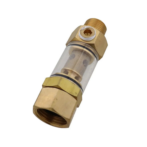 Pressure Washer Inlet Sediment Filter For Three Quarter Inch Garden Hose To One Half Inch MNPT Outlet Brass With Clear Cover