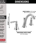 Woodhurst Chrome 3 Hole 8 Inch Widespread Bathroom Faucet for Vanity dimensions with spout and handle measurements
