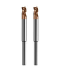 Two 5/16in solid carbide end mills front view with 1/4in reduced shank, 3-flute, ZRN coated for aluminum