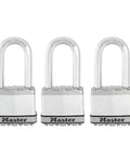 Three Magnum Heavy Duty Padlock With Key, Built Like A Tank, 3 Pack Keyed Alike, laminated steel body with steel shackle.