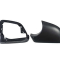 Super Clean Slick Swap Replacement Rearview Mirror Cover And Lower Trim Ring Frame Set For Tesla Model Y Driver Side Door Wing Mirror Housing Direct Bolt On 2020 To 2023, showing black plastic components for mirror housing.