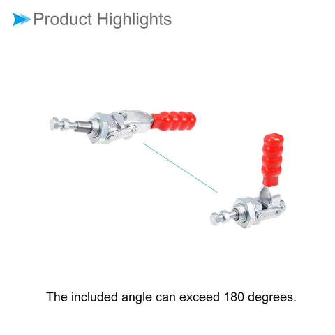 Heavy Duty Toggle Clamp With 220 Lbs Holding Capacity, Push Pull Quick Release Down Action, Red Handle, Zinc Plated Steel