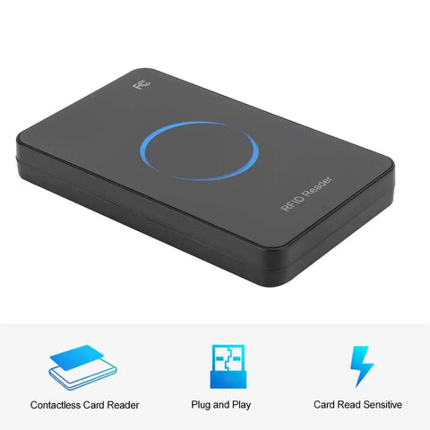 UHF RFID Reader USB Desktop 915MHz Non Contact Card Writer and Reader for ISO18000-6C/6B Tags, black compact design