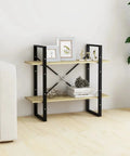 Two-Tier Book Cabinet In Sonoma Oak Finish Made From Engineered Wood - Sturdy Storage Shelf with decor, showing size and design