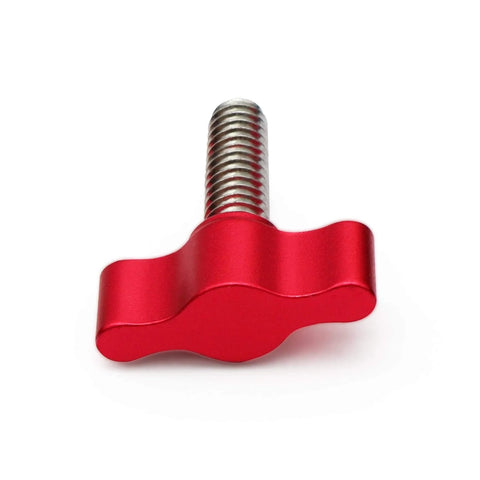 Stainless Steel Thumb Screws Set With Red Adjustable Tee Wing Aluminum Knob Quarter Inch Twenty Thread One Inch Length