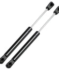 10 Inch Gas Strut Lift Support 45 Lb Each, 2 Pack For Toy Boxes shown side by side, black metal construction.