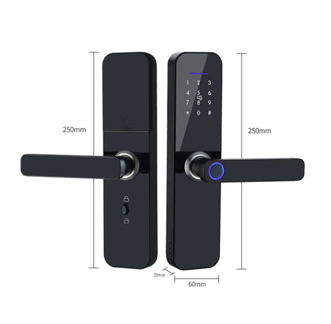 Toss Your Rusty Keys Straight Out The Window When You Grab This Hassle Free Fingerprint Smart Lock featuring sleek handle and keypad.