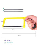 Hand holding saw with dimensions from 87 Piece Gundam Model Kit Tools Set For Beginners No Fuss Craft Kit With Durable Plastic Storage