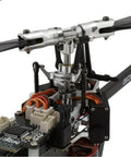 Close-up of Legend S1 Electric Micro 3D Dual Brushless Direct Drive RC Helicopter rotor head and flight control system