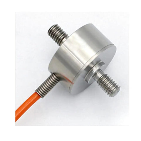 500 Kg Tension And Compression Load Cell Built For Vehicles And Tight Spots Tiny Yet Tough Low Height Sealed Sensor With Rock Solid Anti Eccentric Load Performance And Miniature Design For Precision Testing And Instrumentation In Compact Spaces. compact stainless steel load cell with threaded studs and cable