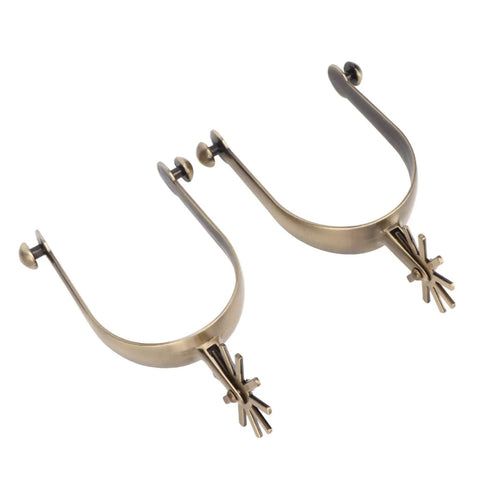 Ride Ready Retro Western Spurs For Men And Women, Antique Brass Zinc Alloy Gear Spurs For Boots, Equestrian Training, Side View