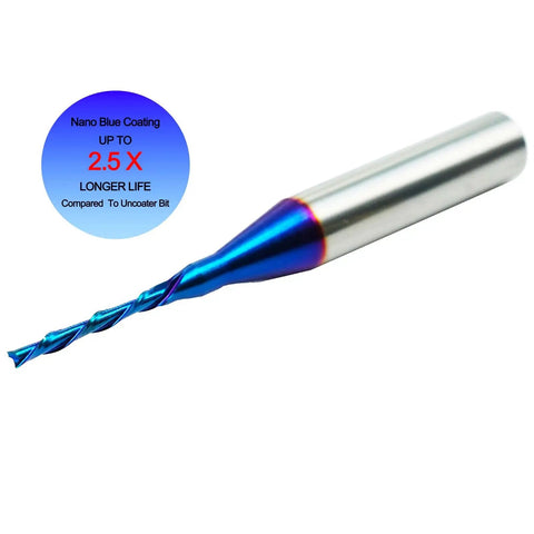 Beefy Down Cut Router Bit 1/16 Inch Cutting Diameter 1/4 Inch Shank Solid Carbide End Mill With Nano Blue Coating For Wood Cutting