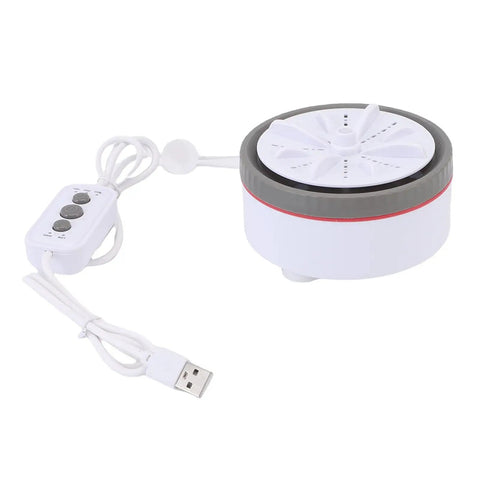 Compact Portable Turbine Clothes Washer For Travel Ditch The Laundromat And Freshen Up Your Duds Anywhere, USB powered with control buttons.
