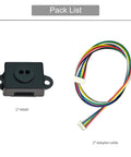 Pack list showing Lidar Sensor Scanner For 0 To 4m ToF Ranging Module and adapter cable for drones and robot rigs.