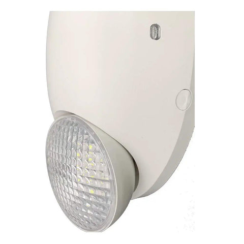 Close-up of Six Pack LED Emergency Lights With Two Adjustable Bug Eye Heads, UL Certified, 120 and 277V, battery backup visible.