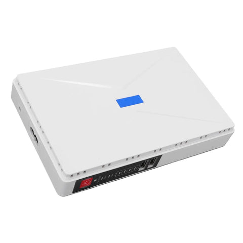 Portable Mini Ups Supplies 10400 Mah Lithium Battery Backup compact white power bank for routers and modems.