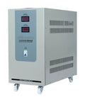 Top Shelf Industrial 220V Single Phase AC Voltage Regulator, gray unit with display, designed for precise voltage stabilization.