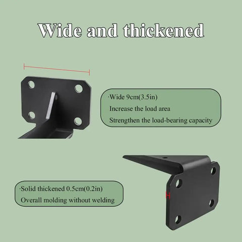 Wide view of Beefed Up Thickened Black Heavy Duty Shelf Bracket With Screws, 90 Degree Right Angle Industrial Steel Support