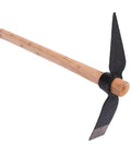 Beast Garden Hoe Pick Mattock Hand Tool For Digging Weeding Planting Seeding And Turning Soil with one-piece steel blade, wood handle.