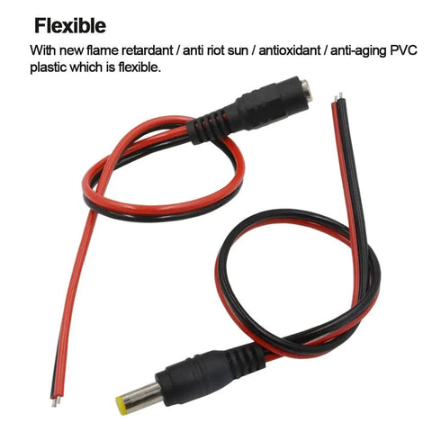 Real Thick 18 AWG DC Pigtail Barrel Plug Connector Cable 10 Pair 12V 5A Heavy Gauge Power Leads With 0.14mm Copper Strands For DIY Projects Battery Cable RC Car, red black pigtail with male female plugs