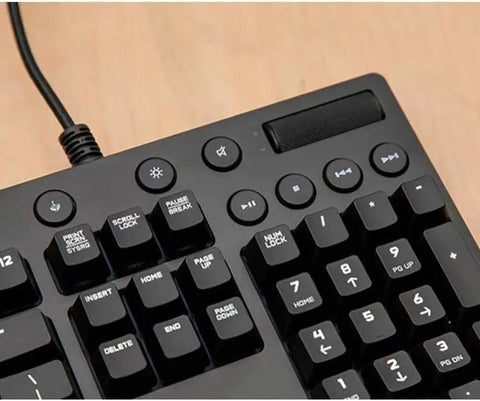 Top Shelf Mechanical Gaming Keyboard With Hella Responsive Switches Backlit Full Size Wired Usb Layout Splash Proof Build And Ultra Slim Matte Finish For Snappy Typing Days close-up of function and number keys on black keyboard.