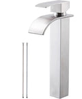 Wide Waterfall Spout Vessel Sink Faucet in Brushed Nickel Tall Above Counter Single Handle Vanity Lavatory Faucet for Single Hole Basins
